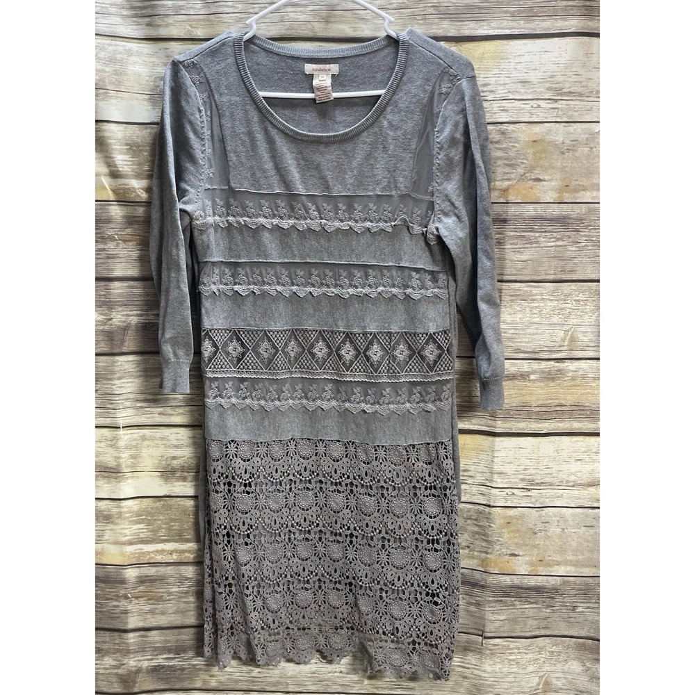 sundance gray embroidered lace tunic sweater women's Medium boho crochet Boho